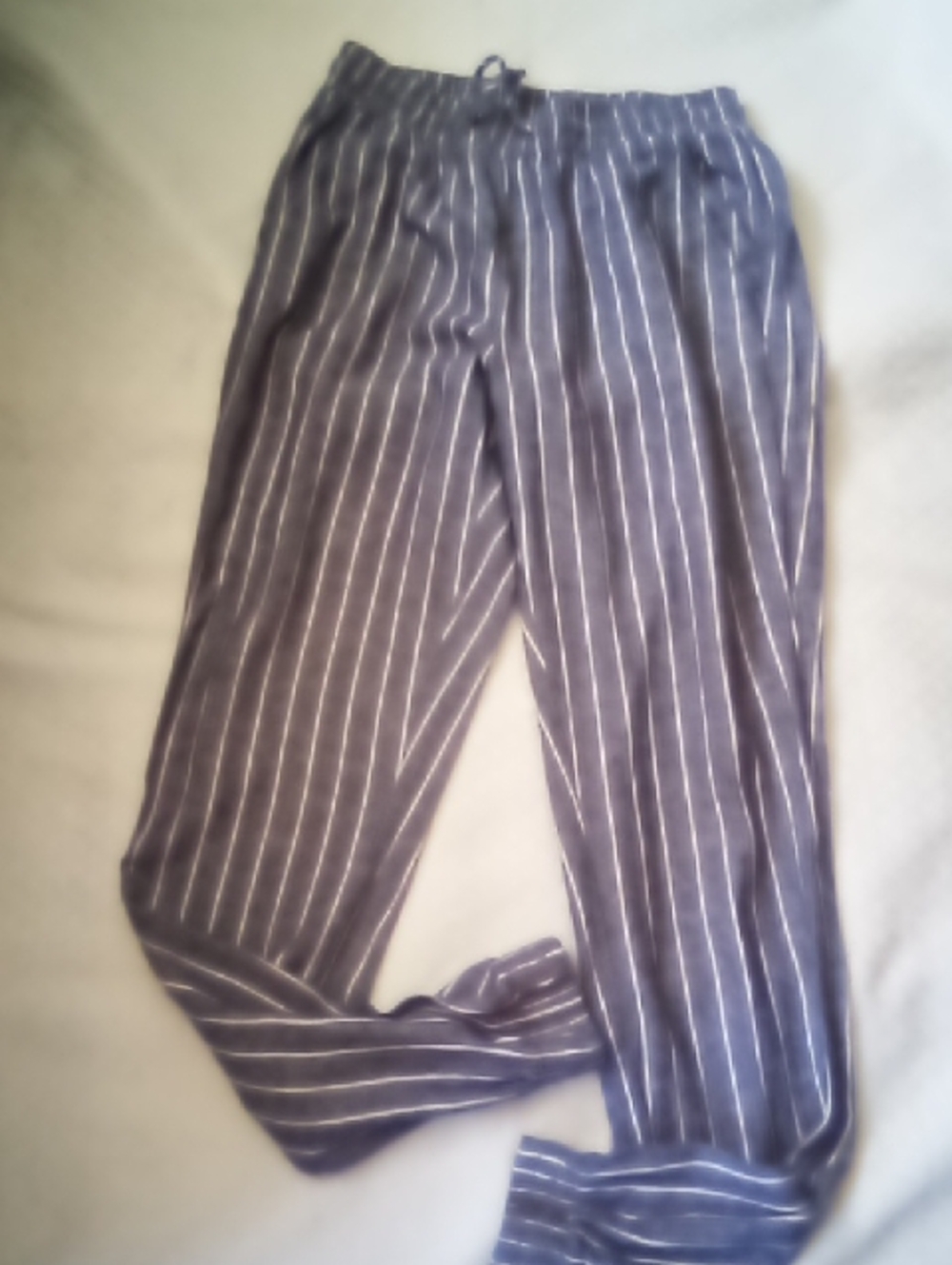 Revamped Navy Blue and White Striped Linen Blend  Jogger Pants Size medium